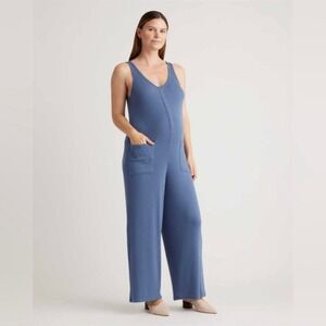 Quince Tencel Rib Maternity & Nursing Jumpsuit Slate Blue Small Sleeveless Comfy